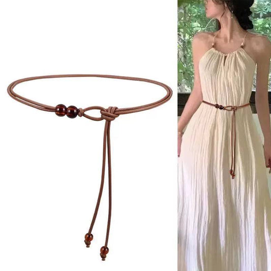 Women's Slim Waist Belt – Vintage Long Leather Chain Belt for Dresses